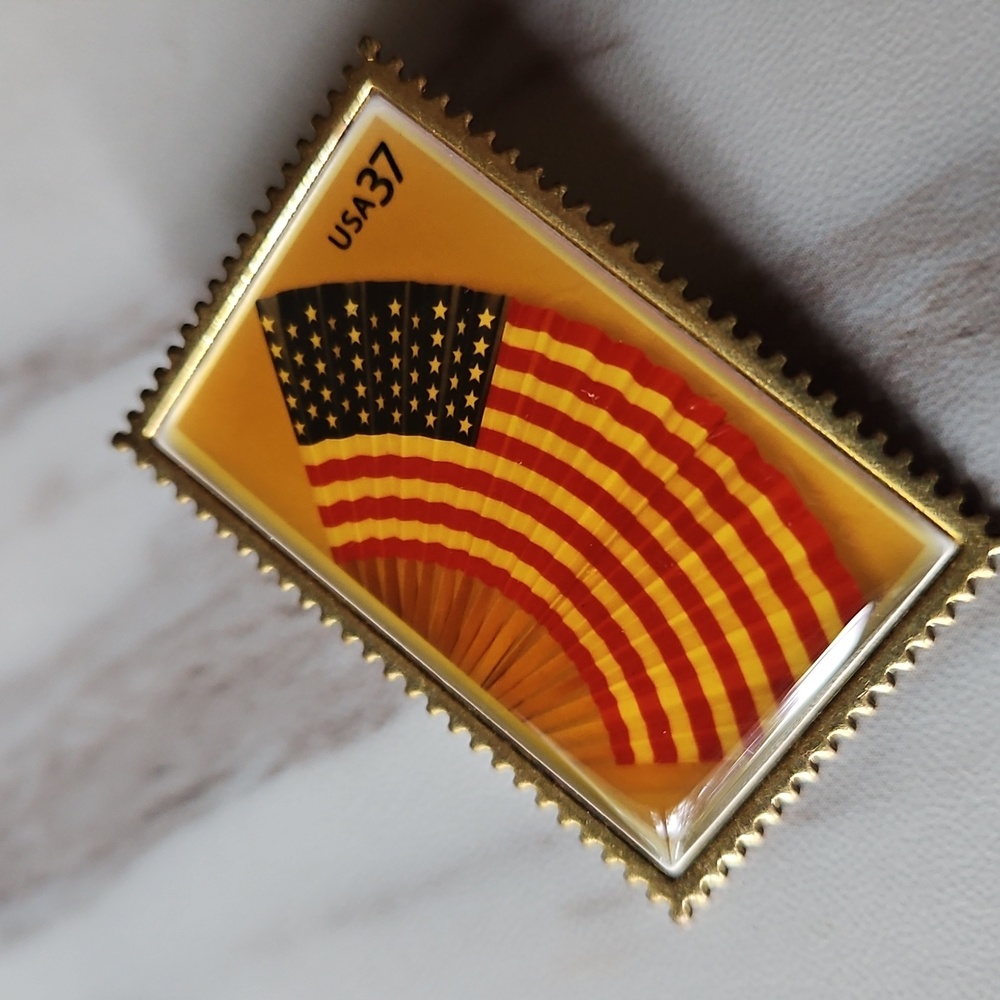 US Postage Stamp Red White Blue Flag Pin